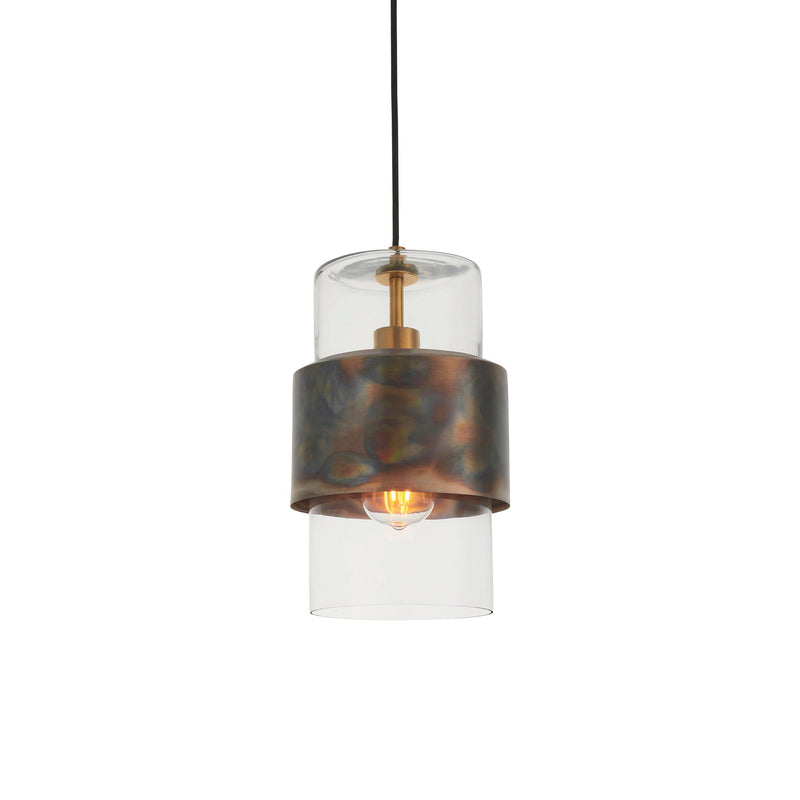 Vauxhall Modern Brass Patina Pendant - Clear Glass Shade-Ceiling Pendant Lights-Living Lights-1-Tiffany Lighting Direct