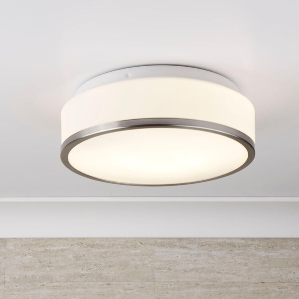 Cheese Flush Bathroom Ceiling Light Opal Glass - Nickel