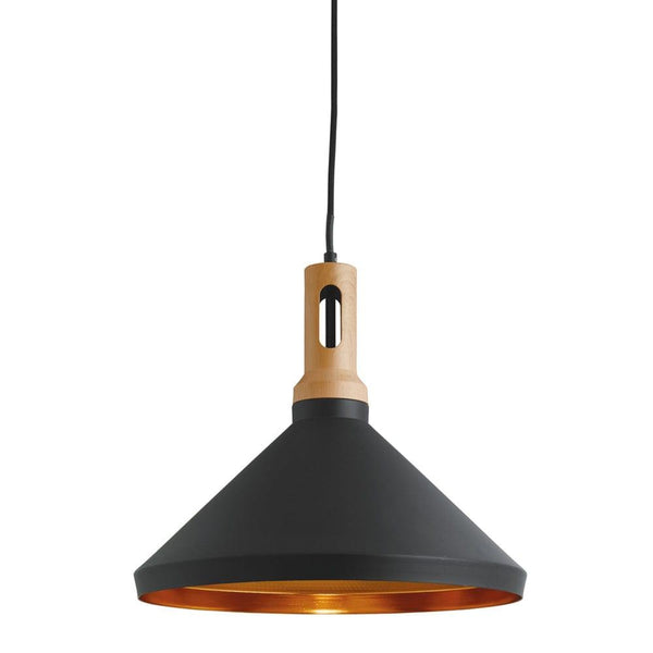 Searchlight Wong 1 Light Cone Gold & Black Pendant Light-Ceiling Pendant Lights-Searchlight Lighting-1-Tiffany Lighting Direct