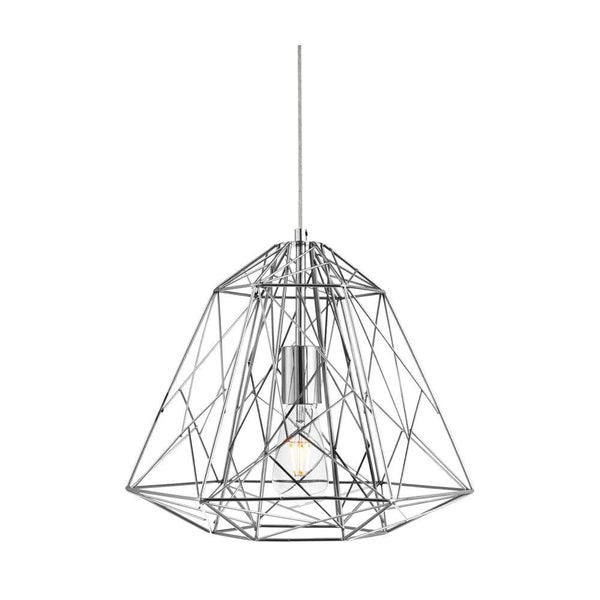 Geometric Cage 1 Light Chrome Frame Pendant Searchlight-Ceiling Pendant Lights-Searchlight Lighting-1-Tiffany Lighting Direct