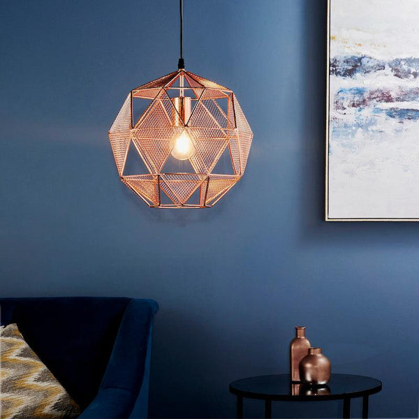 Endon Armour Copper 1 Light Pendant-Ceiling Pendant Lights-Endon Lighting-1-Tiffany Lighting Direct