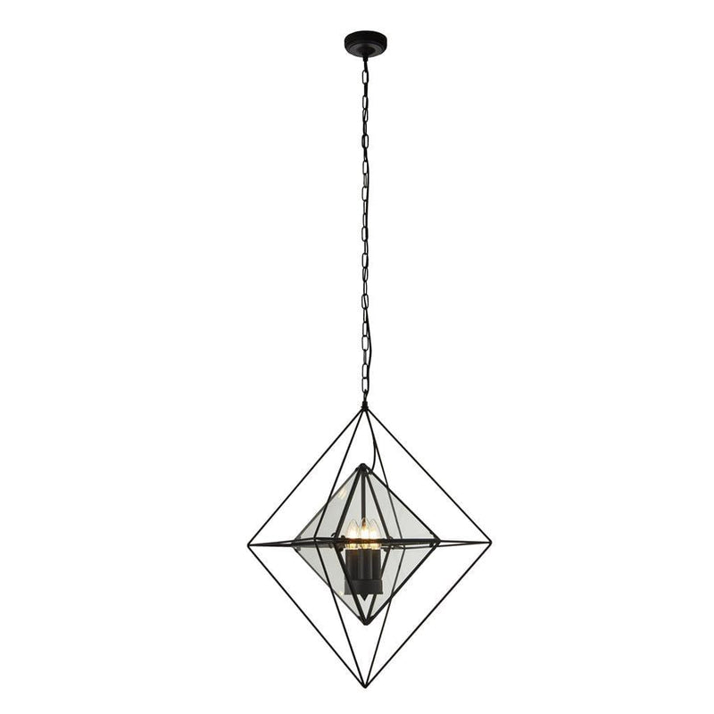 Searchlight Diamond 3 Light Black & Glass Ceiling Pendant-Ceiling Pendant Lights-Searchlight Lighting-1-Tiffany Lighting Direct