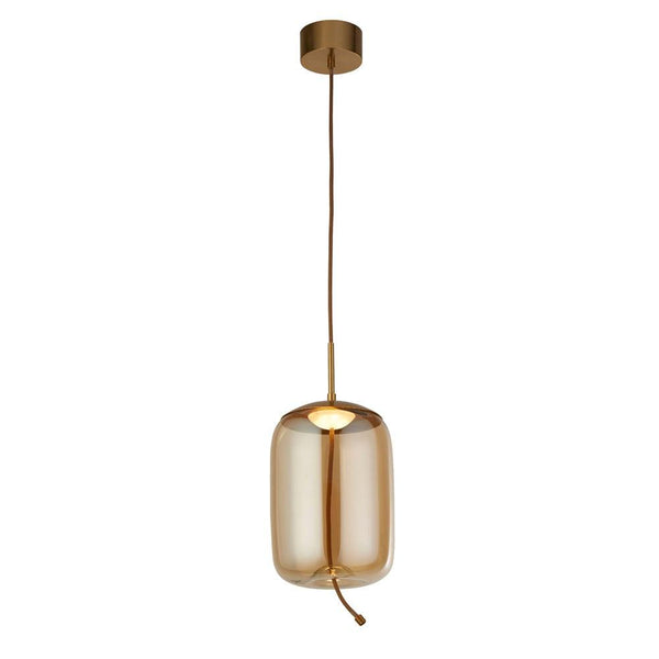 Lisbon 1 Light LED Satin Brass And Amber Glass Pendant-Ceiling Pendant Lights-Searchlight Lighting-1-Tiffany Lighting Direct