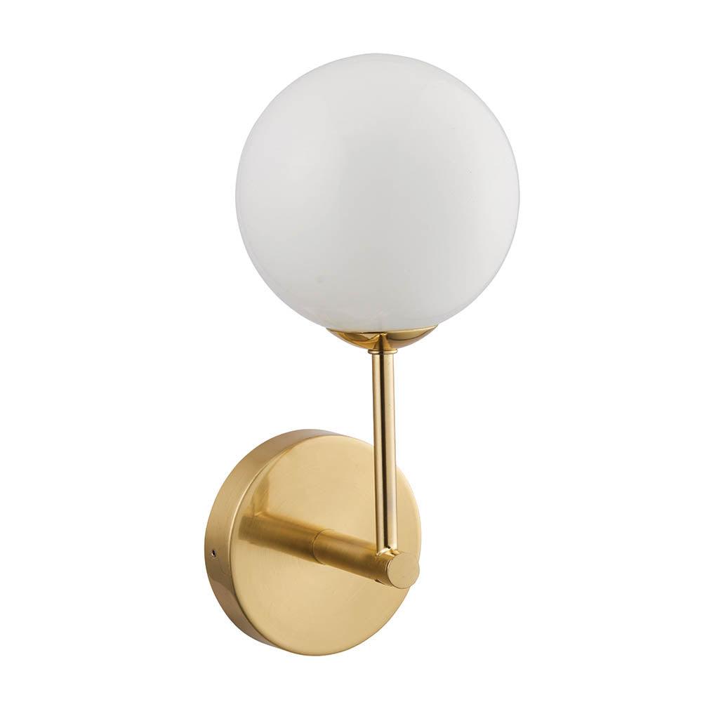 Otto Satin Brass Wall Light 75960,Endon Lighting, opal glass shade close up