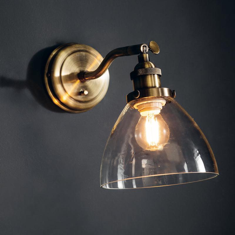 Hansen Brass Wall Light lit