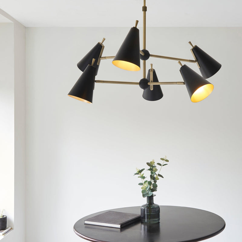 Harlesden Industrial 6 Light Black & Gold Modern Pendant-Ceiling Pendant Lights-Living Lights-4-Tiffany Lighting Direct