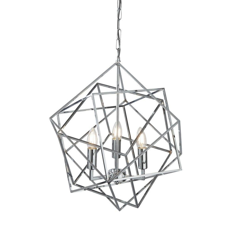 Cube 3 Light Chrome Geometric Cube Ceiling Pendant-Ceiling Pendant Lights-Searchlight Lighting-1-Tiffany Lighting Direct