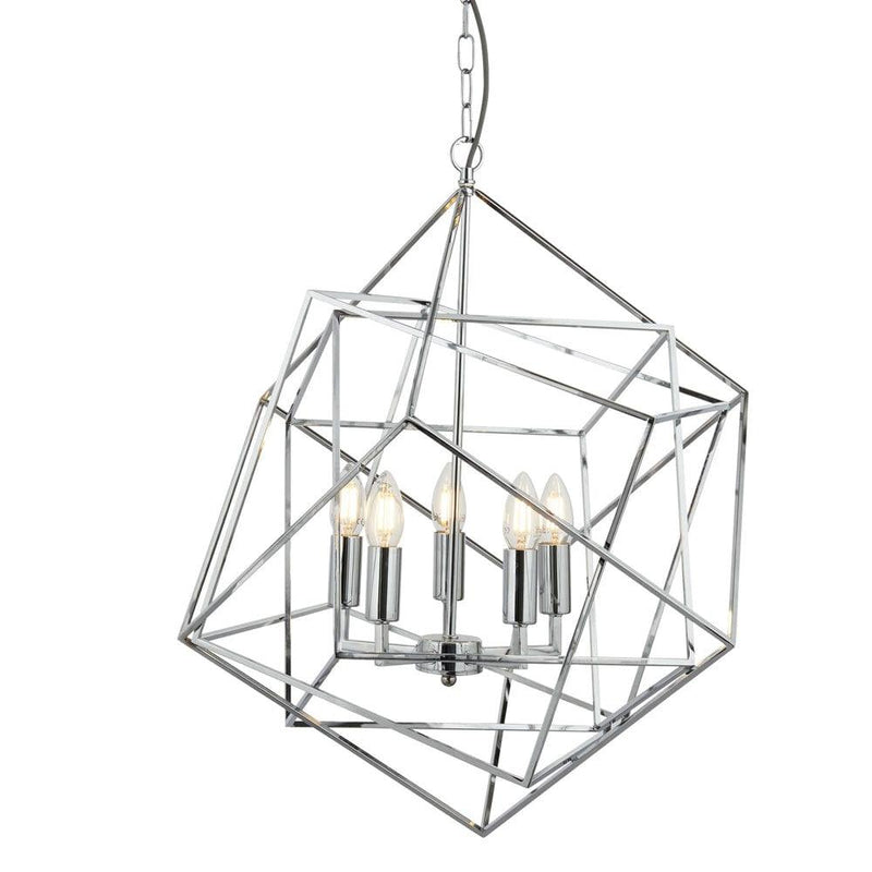 Cube 5 Light Chrome Geometric Cube Ceiling Pendant-Ceiling Pendant Lights-Searchlight Lighting-1-Tiffany Lighting Direct