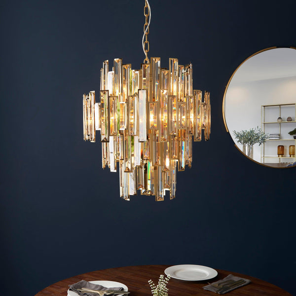 Aura 12 Light Gold & Champagne Crystal Ceiling Pendant-Ceiling Pendant Lights-Living Lights-2-Tiffany Lighting Direct