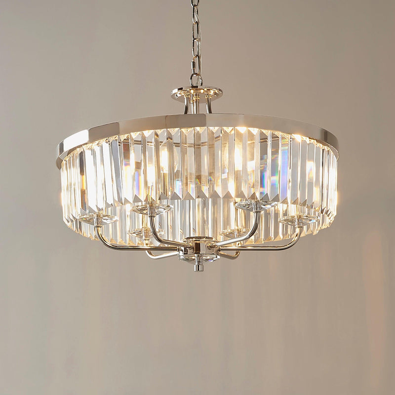 Ealing Round 6 Light Chrome & Clear Cut Glass Pendant-Ceiling Pendant Lights-Living Lights-2-Tiffany Lighting Direct