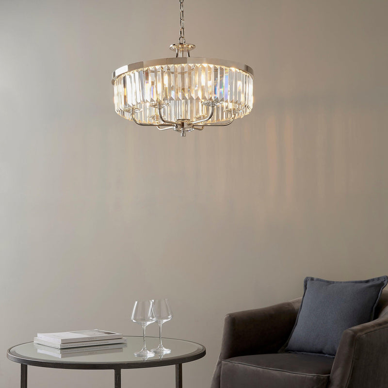 Ealing Round 6 Light Chrome & Clear Cut Glass Pendant-Ceiling Pendant Lights-Living Lights-3-Tiffany Lighting Direct