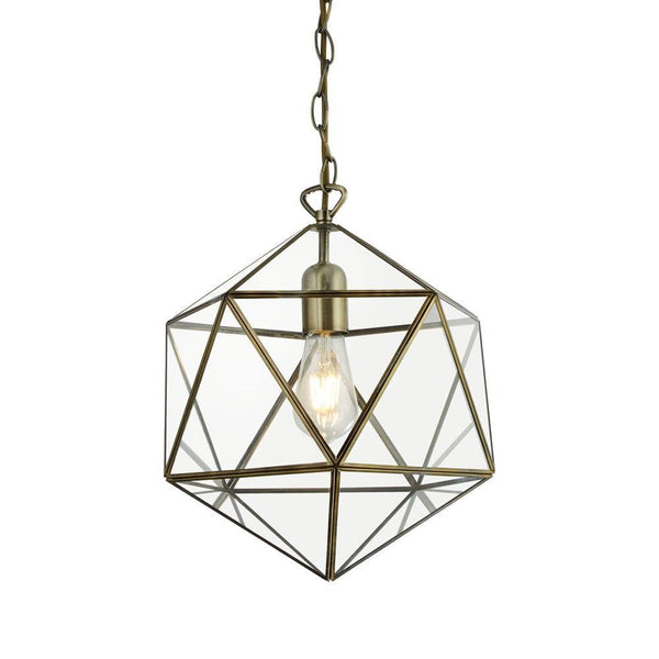 Searchlight Fairfax 1 Light Brass Geometric Prism Lantern-Ceiling Pendant Lights-Searchlight Lighting-1-Tiffany Lighting Direct