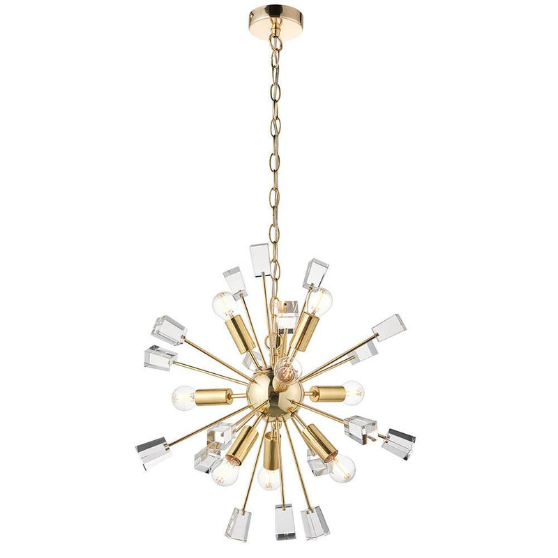 Endon Miro 9 Light Brass Finish Pendant Ceiling Light-Ceiling Pendant Lights-Endon Lighting-10-Tiffany Lighting Direct