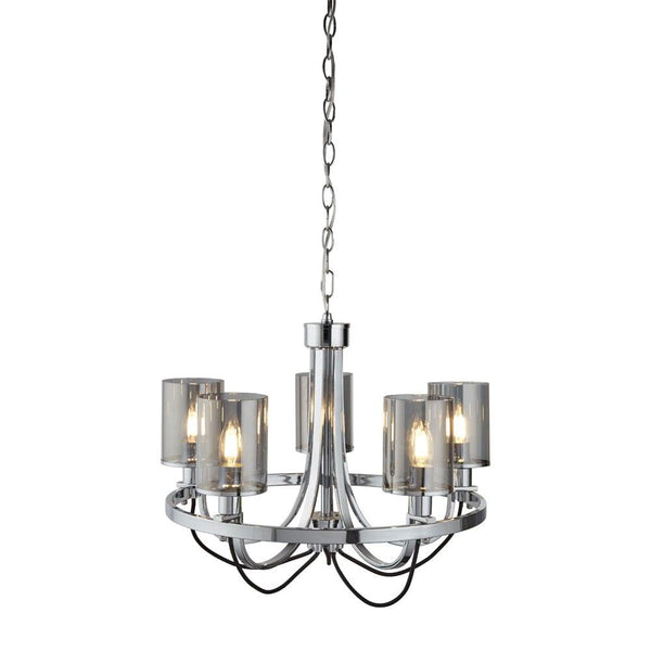 Catalina 5 Light Chrome Pendant - Smoked Glass Shades-Ceiling Pendant Lights-Searchlight Lighting-1-Tiffany Lighting Direct