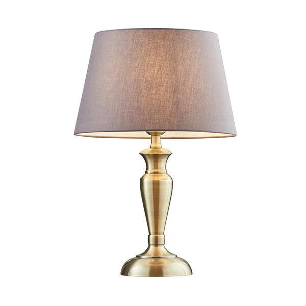 Oslo Medium Brass Finish Table Lamp & Evie Charcoal Shade 1