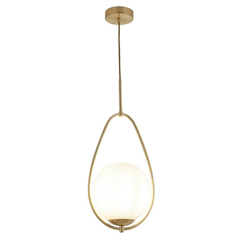 Avalon 1 Light Gold Ceiling Pendant With Opal Glass Ball-Ceiling Pendant Lights-Searchlight Lighting-1-Tiffany Lighting Direct