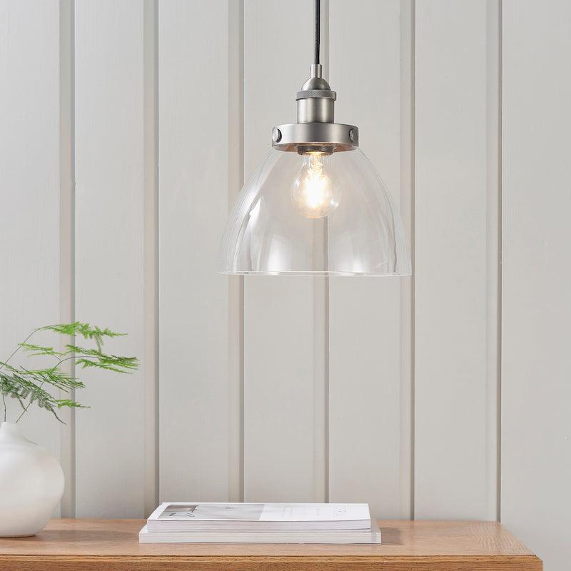 Hansen Brushed Steel Pendant Light  wide close up