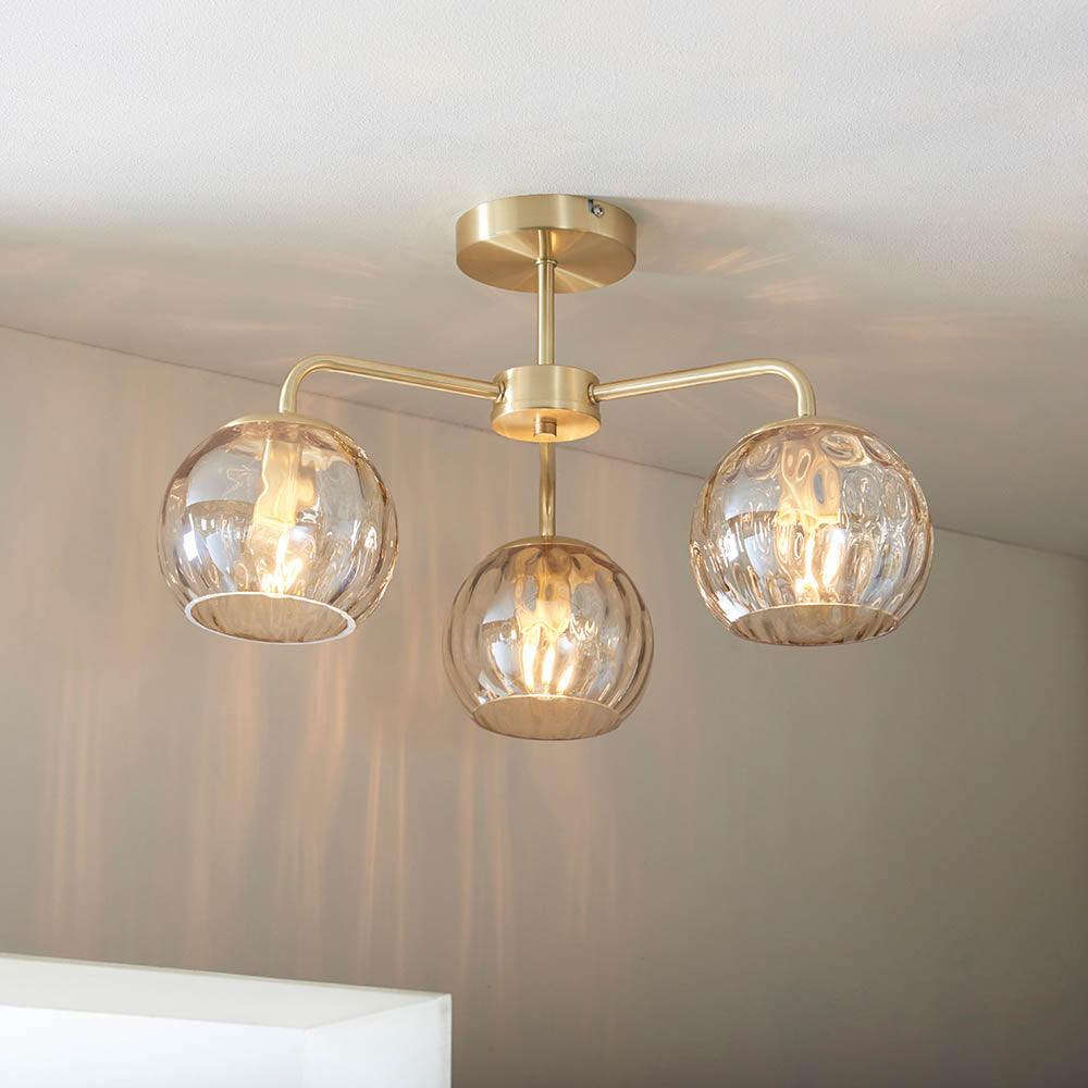 Endon Dimple 3 Light Brass Finish Semi Flush Ceiling Light Living room close up