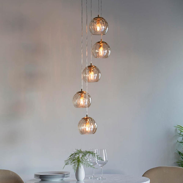 Endon Dimple 5 Light Brass Finish Plate Light Ceiling Light-Ceiling Pendant Lights-Endon Lighting-1-Tiffany Lighting Direct