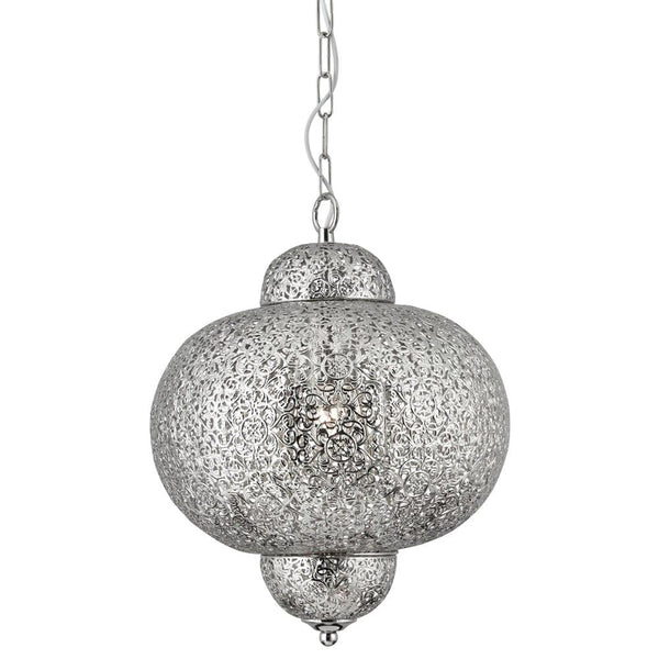 Fretwork 1 Light Moroccan Inspired Shiny Nickel Pendant-Ceiling Pendant Lights-Searchlight Lighting-1-Tiffany Lighting Direct