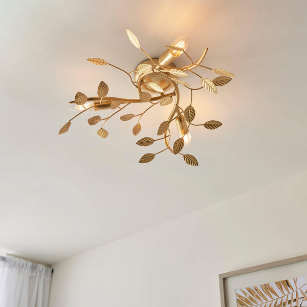 Westway Gold Leaf 3 Light Living room Ceiling Flush Image 3