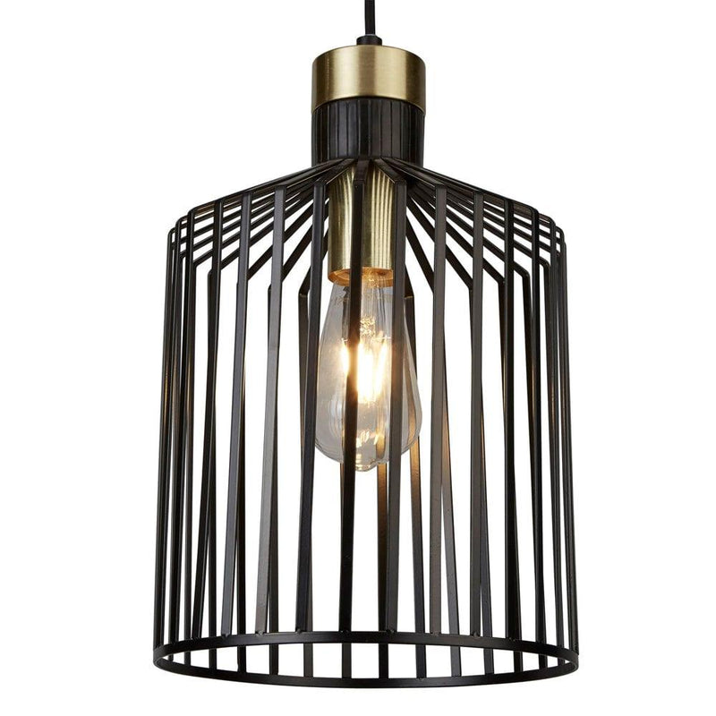 Bird Cage 1 Light Black & Gold Ceiling Pendant - 22cm-Ceiling Pendant Lights-Searchlight Lighting-1-Tiffany Lighting Direct