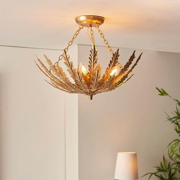 Endon Delphine 3 Light Gold Flush Ceiling Light Living room close up