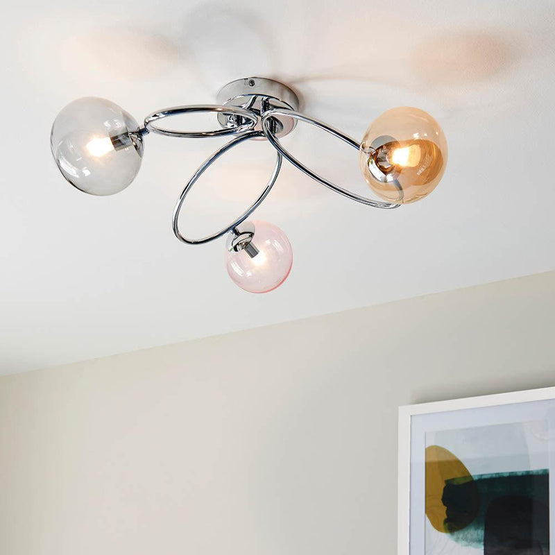 Endon Ellipse 3 Light Semi Flush Chrome Ceiling Light Hallway close up