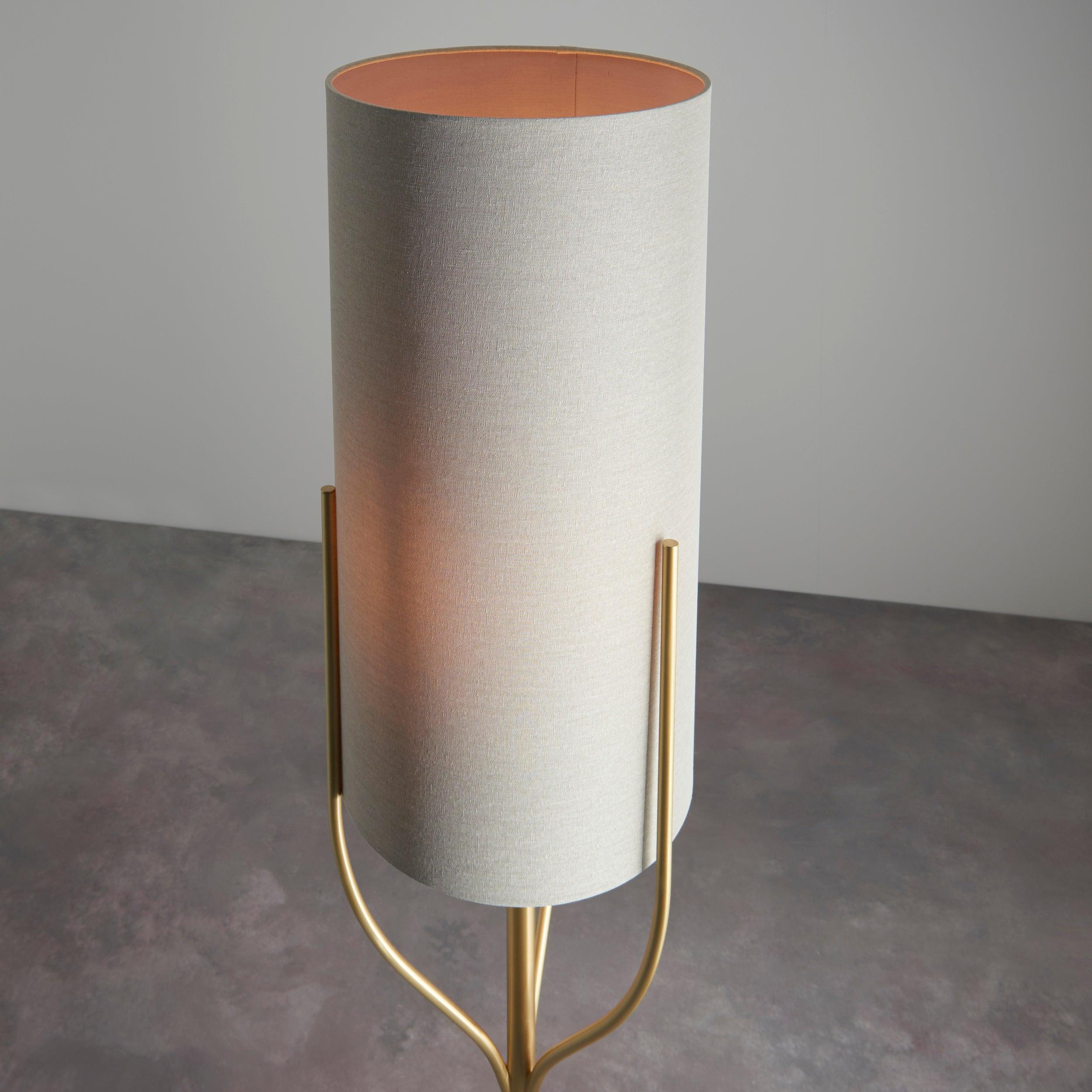 fraser brass floor lamp with natural linen shade by Endon Lighting Living Room  Unlit Shot