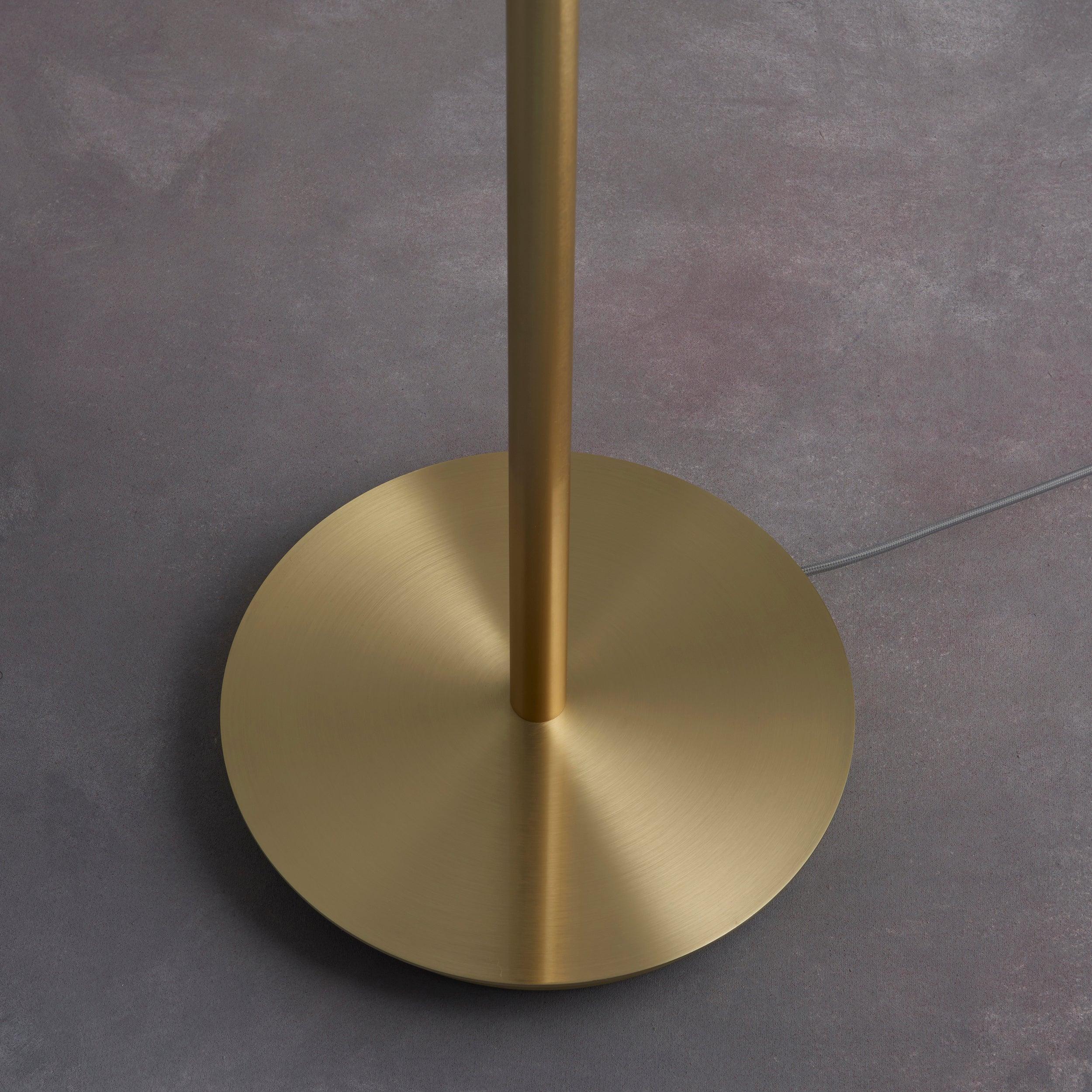 fraser brass floor lamp with natural linen shade by Endon Lighting Hallway lights Close Up