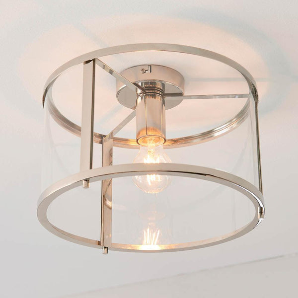 Endon Hopton 1 Light Flush Polished Nickel Ceiling Light Living room close up