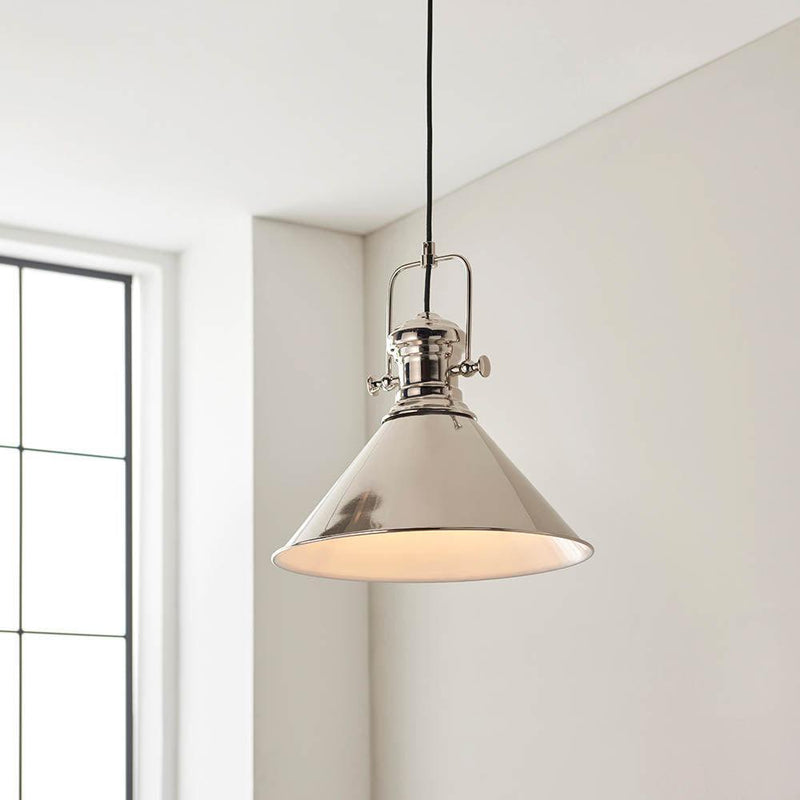 Endon Brampton 1 Light Polished Nickel Ceiling Pendant-Ceiling Pendant Lights-Endon Lighting-1-Tiffany Lighting Direct