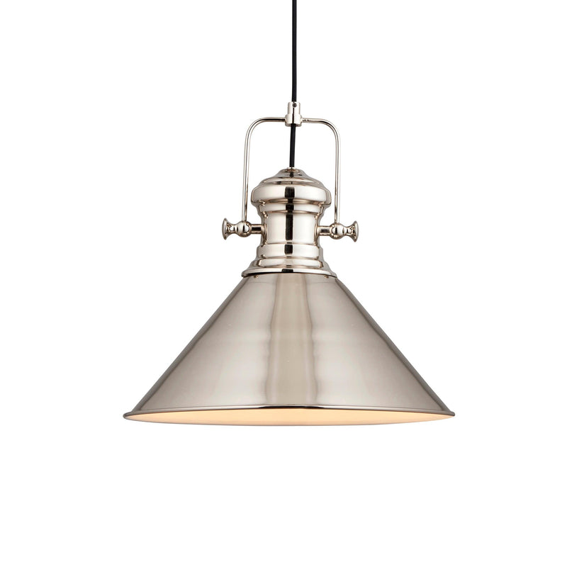 Endon Brampton 1 Light Polished Nickel Ceiling Pendant-Ceiling Pendant Lights-Endon Lighting-2-Tiffany Lighting Direct