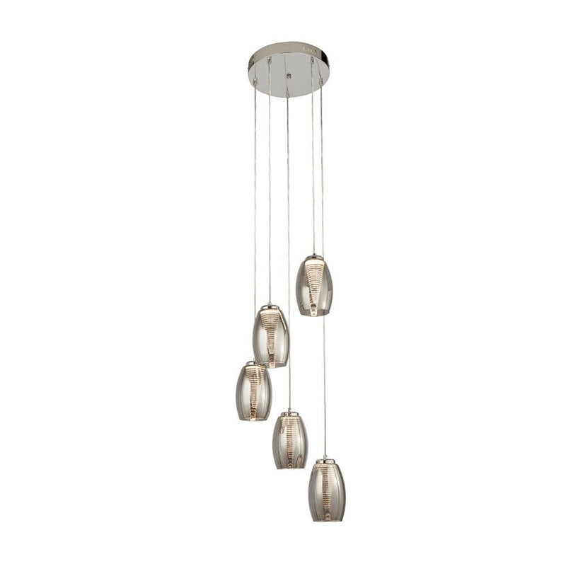 Cyclone 5 Light LED Multi-drop Pendant - Smoked Glass Shades-Ceiling Pendant Lights-Searchlight Lighting-1-Tiffany Lighting Direct