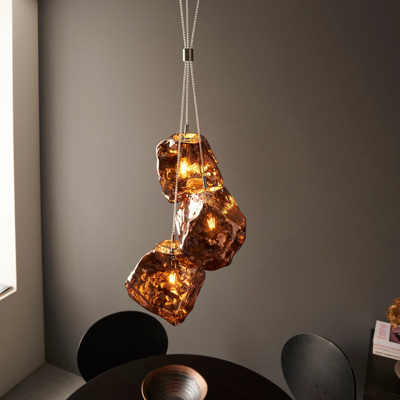 Endon Rock 3 Light Metallic Copper Pendant Light-Ceiling Pendant Lights-Endon Lighting-3-Tiffany Lighting Direct