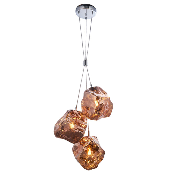 Endon Rock 3 Light Metallic Copper Pendant Light-Ceiling Pendant Lights-Endon Lighting-1-Tiffany Lighting Direct