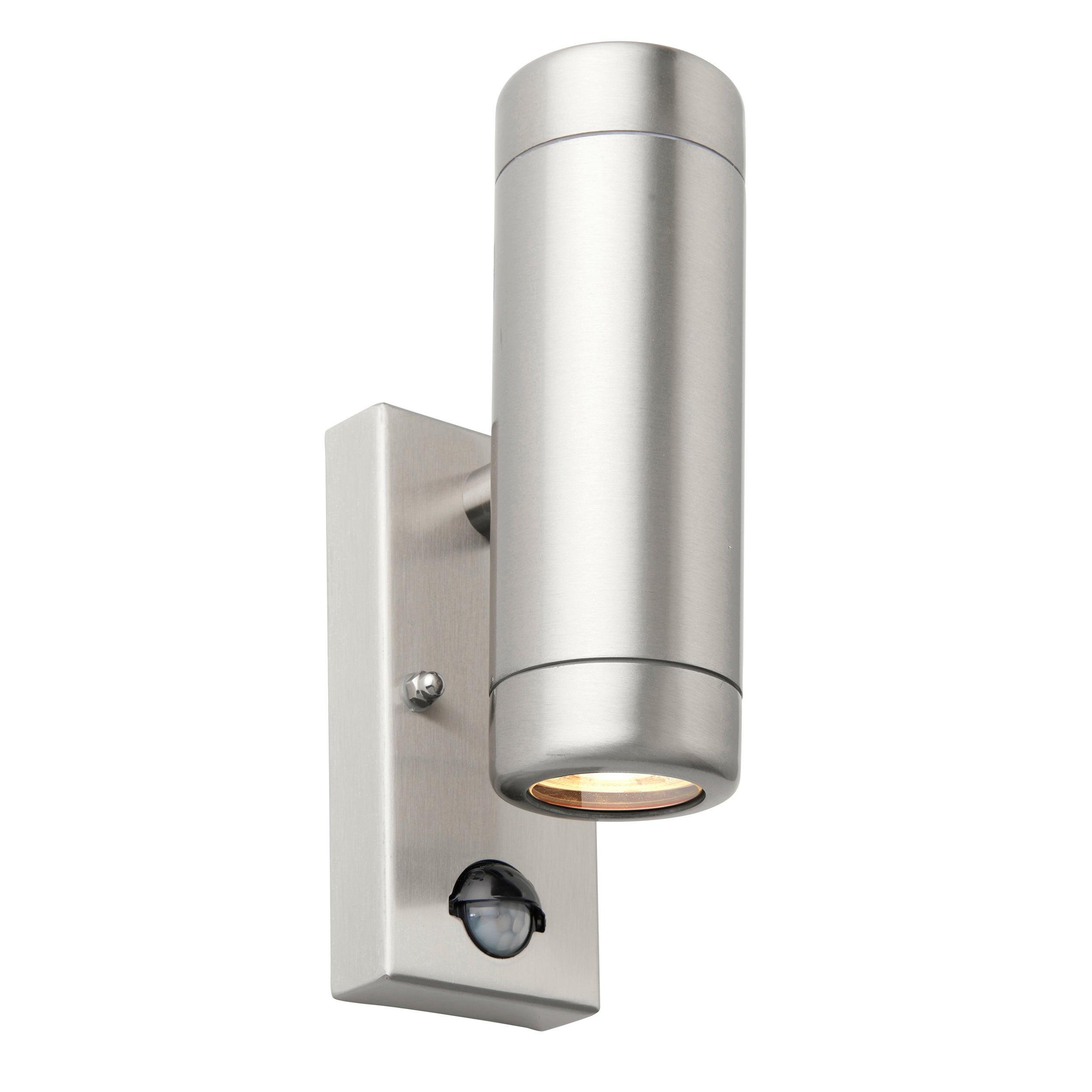 odyssey pir steel twin outdoor wall light ip44 7wby saxby lighting