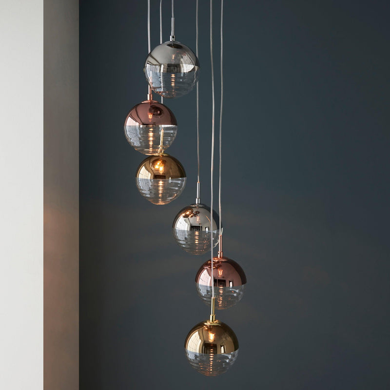 Paloma 6 Light Chrome & Metallic Cluster Ceiling Pendant-Ceiling Pendant Lights-Endon Lighting-2-Tiffany Lighting Direct