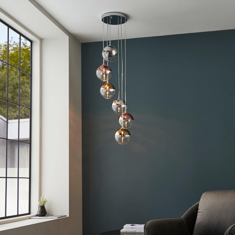 Paloma 6 Light Chrome & Metallic Cluster Ceiling Pendant-Ceiling Pendant Lights-Endon Lighting-3-Tiffany Lighting Direct