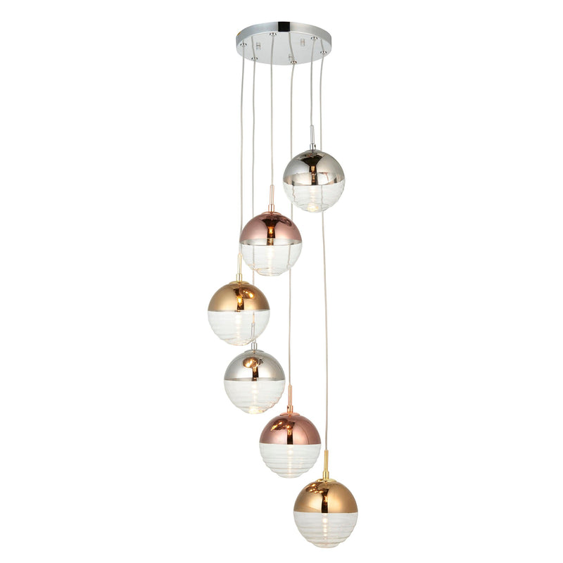 Paloma 6 Light Chrome & Metallic Cluster Ceiling Pendant-Ceiling Pendant Lights-Endon Lighting-1-Tiffany Lighting Direct