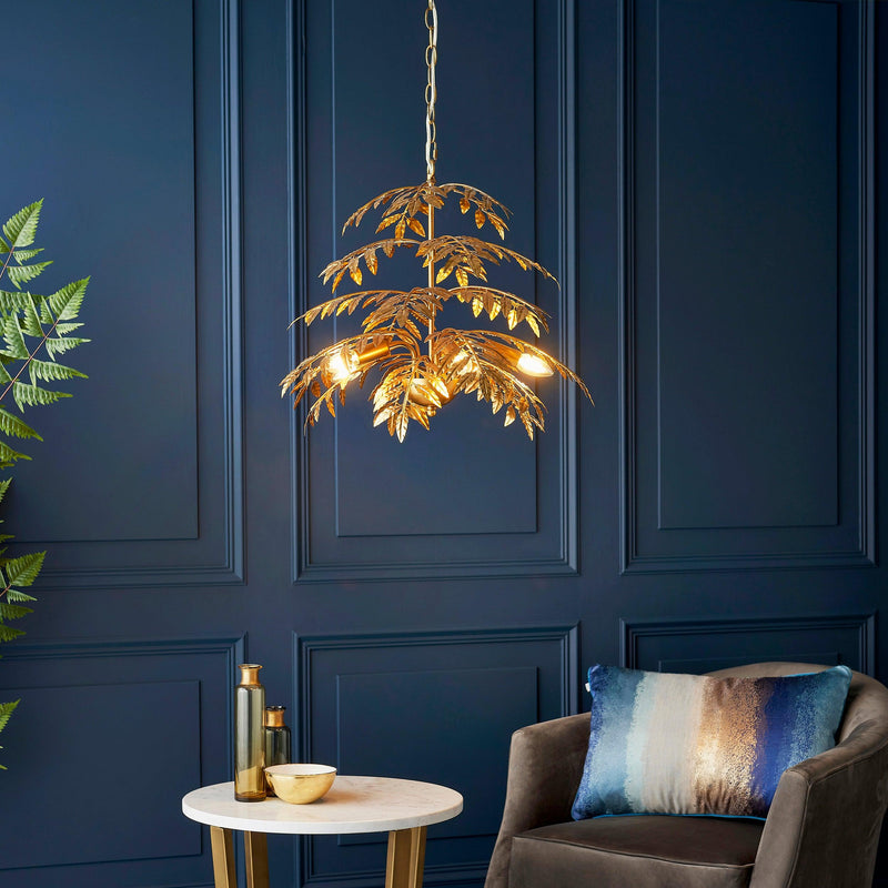 Coppice Large Distressed Gold Palm Leaves Ceiling Pendant-Ceiling Pendant Lights-Living Lights-2-Tiffany Lighting Direct