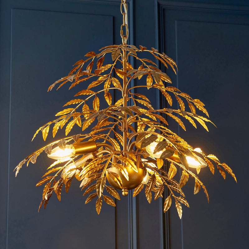 Coppice Large Distressed Gold Palm Leaves Ceiling Pendant-Ceiling Pendant Lights-Living Lights-3-Tiffany Lighting Direct