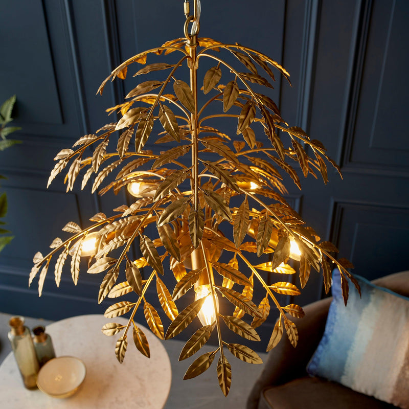 Coppice Large Distressed Gold Palm Leaves Ceiling Pendant-Ceiling Pendant Lights-Living Lights-4-Tiffany Lighting Direct