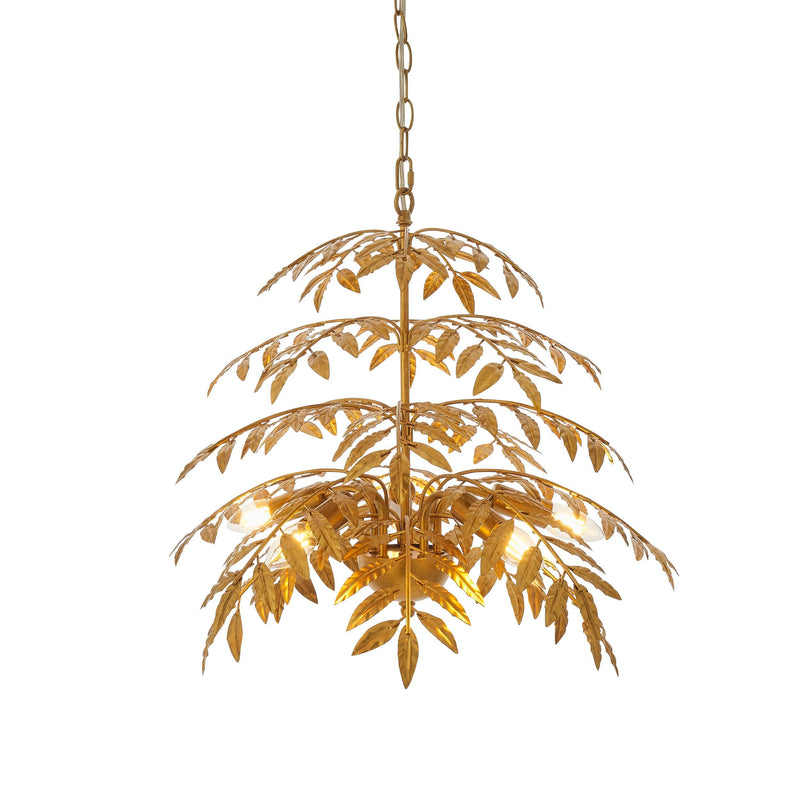 Coppice Large Distressed Gold Palm Leaves Ceiling Pendant-Ceiling Pendant Lights-Living Lights-1-Tiffany Lighting Direct