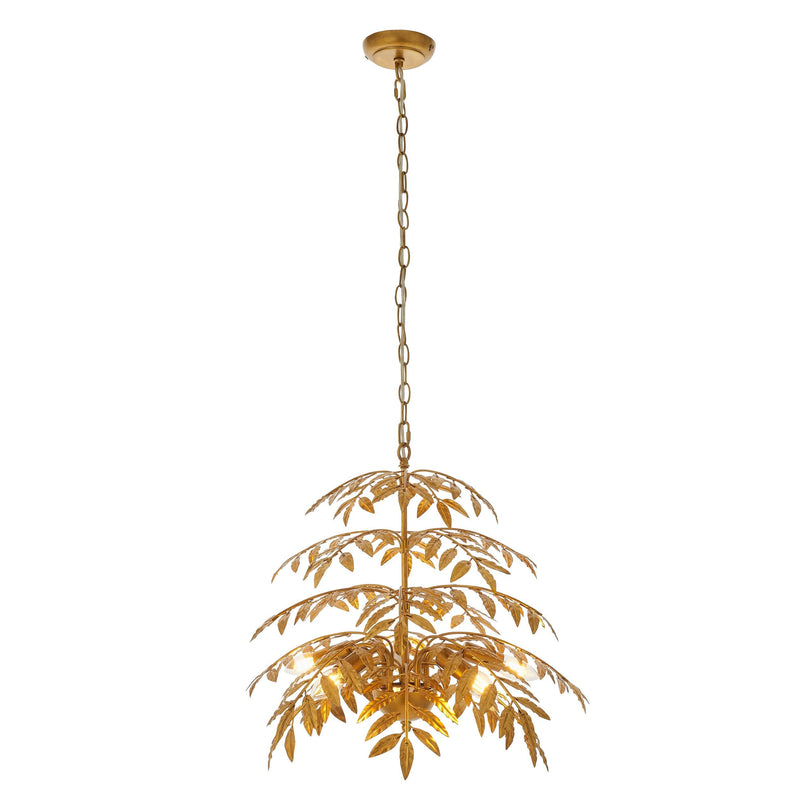 Coppice Large Distressed Gold Palm Leaves Ceiling Pendant-Ceiling Pendant Lights-Living Lights-8-Tiffany Lighting Direct