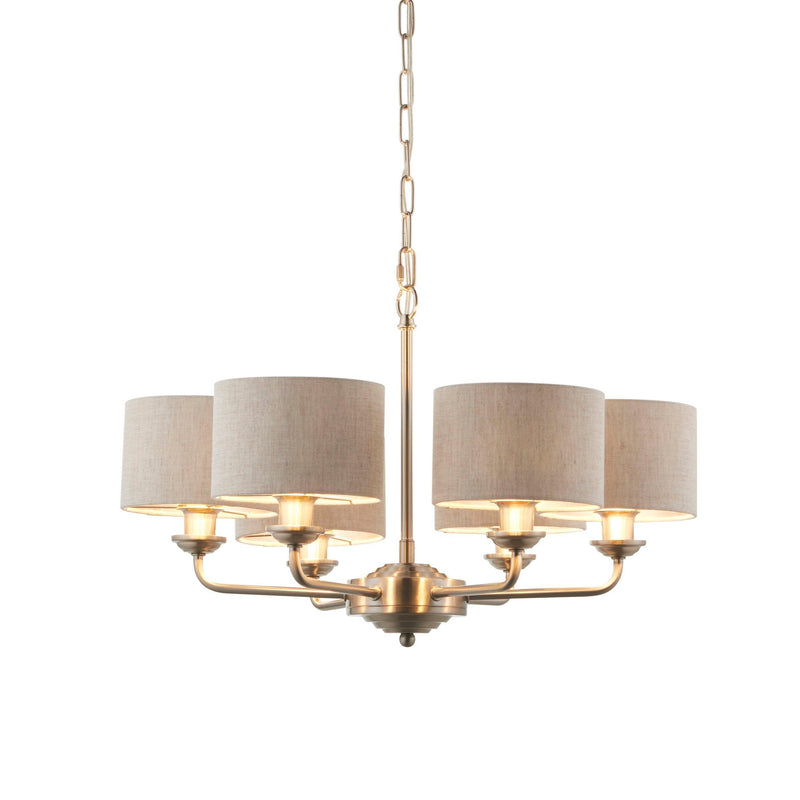 Endon Highclere 6 Arm Brushed Chrome Chandelier-Ceiling Pendant Lights-Endon Lighting-2-Tiffany Lighting Direct