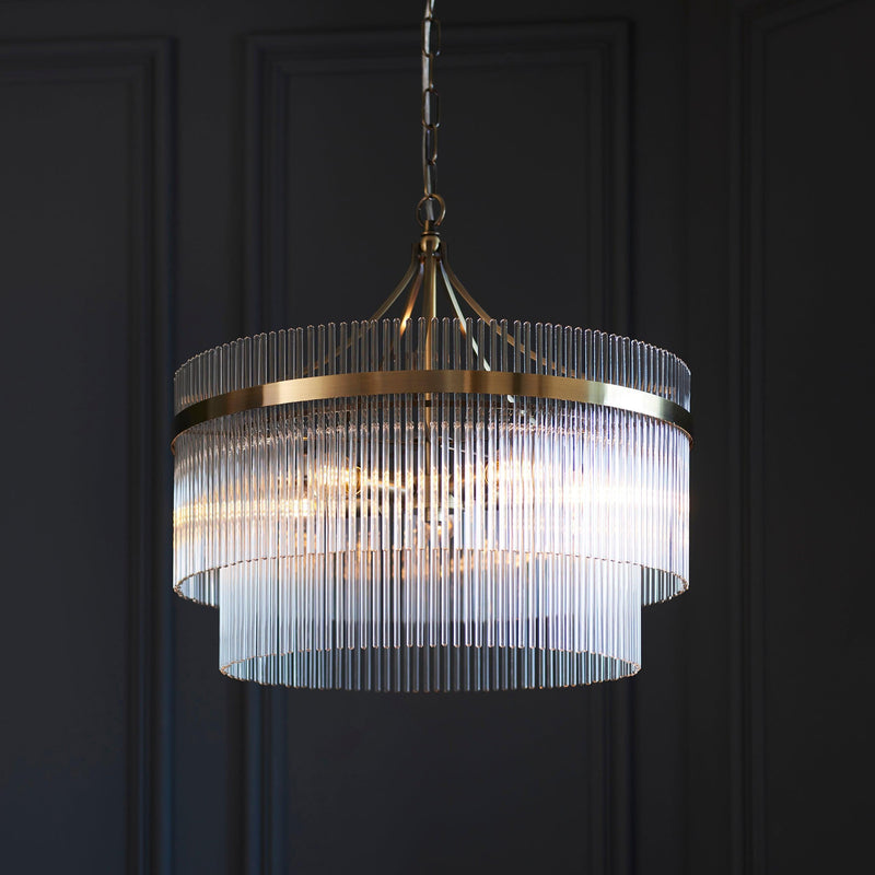 Marietta Brass 5 Light Ceiling Pendant - Glass Rods-Ceiling Pendant Lights-Endon Lighting-7-Tiffany Lighting Direct