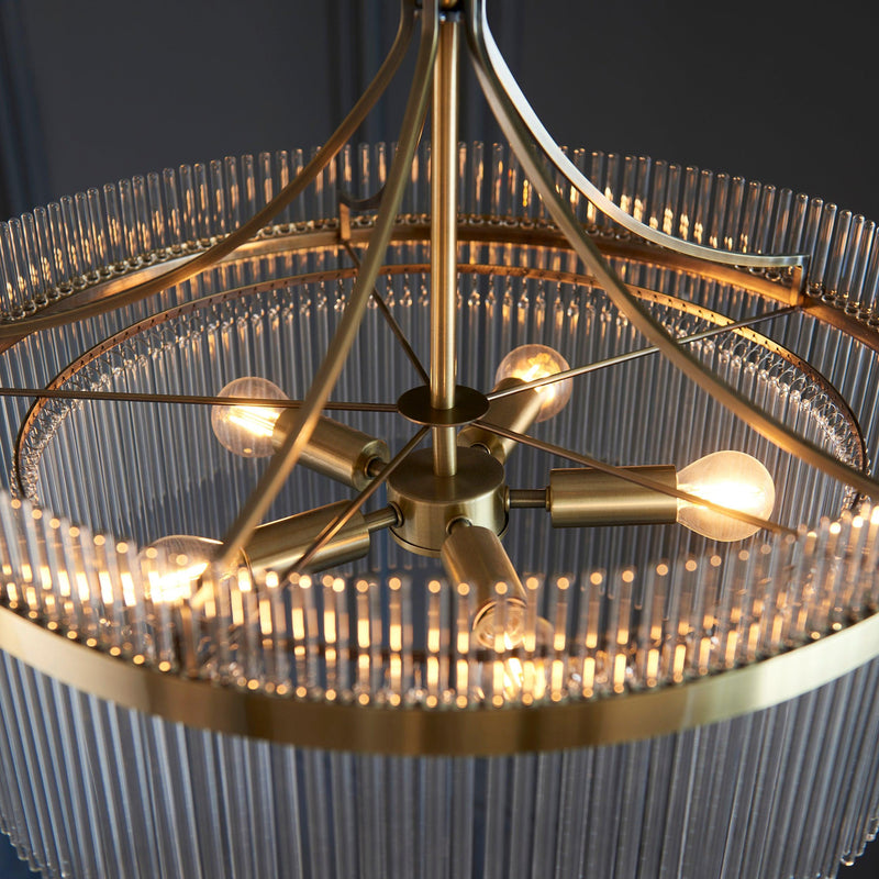 Marietta Brass 5 Light Ceiling Pendant - Glass Rods-Ceiling Pendant Lights-Endon Lighting-10-Tiffany Lighting Direct