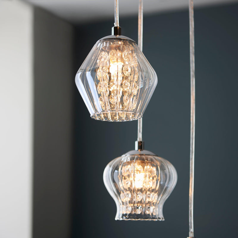 Mesmer 6 Light Chrome & Glass Multidrop Ceiling Pendant-Ceiling Pendant Lights-Endon Lighting-4-Tiffany Lighting Direct