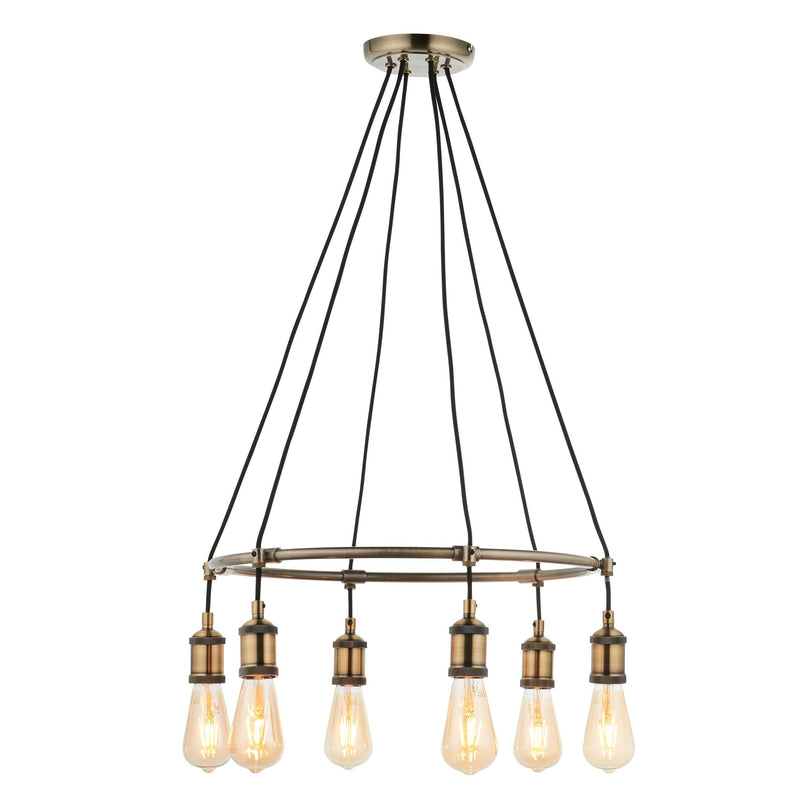 Endon Hal 6 Light Antique Brass Pendant Ceiling Light-Ceiling Pendant Lights-Endon Lighting-1-Tiffany Lighting Direct